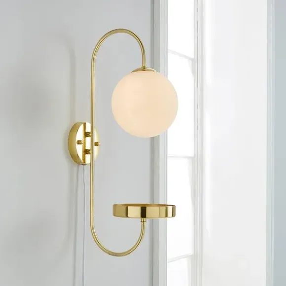 Plug-In Wall Light with Shelf - White, Gold image