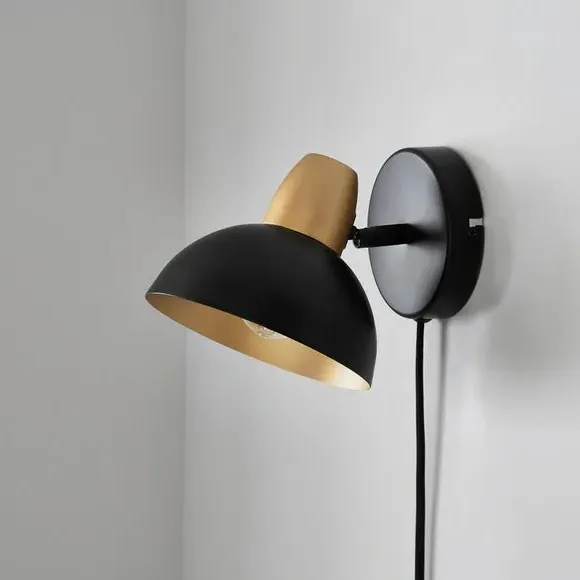 Plug-In Wall Light with Switch - Black, Metal