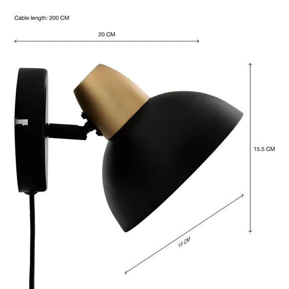 Plug-In Wall Light with Switch - Black, Metal