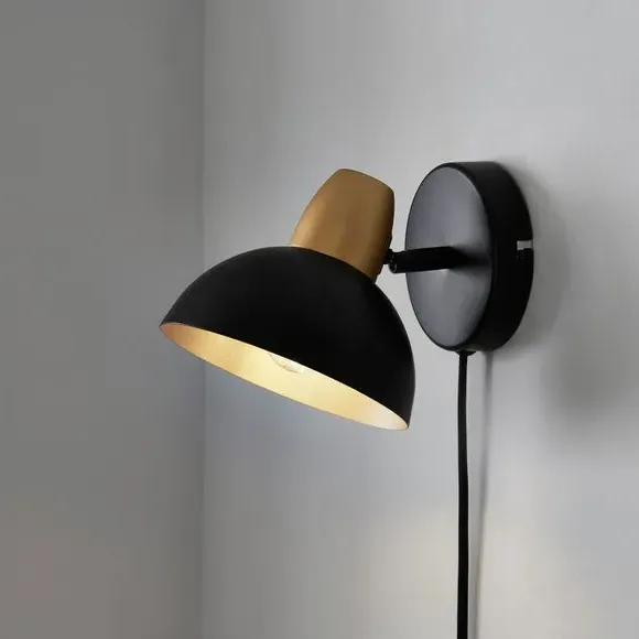 Plug-In Wall Light with Switch - Black, Metal image