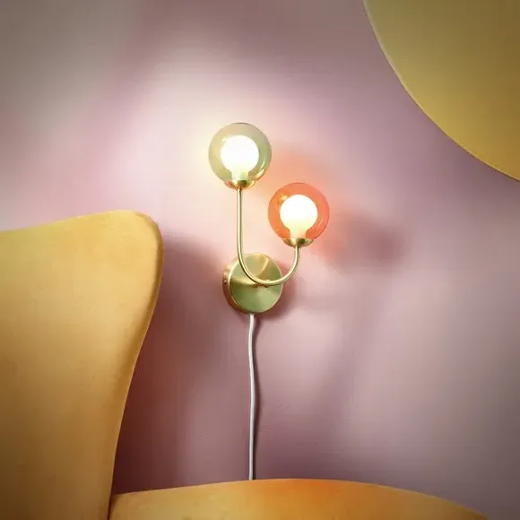 Plug-In Wall Light with Switch - Gold, Metal
