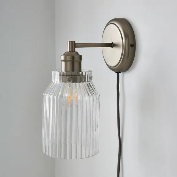 Plug-In Wall Light with Switch - Pewter, Glass