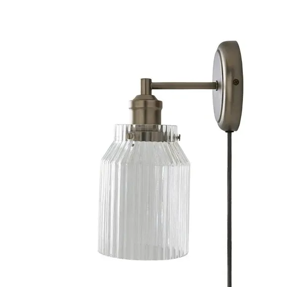 Plug-In Wall Light with Switch - Pewter, Glass