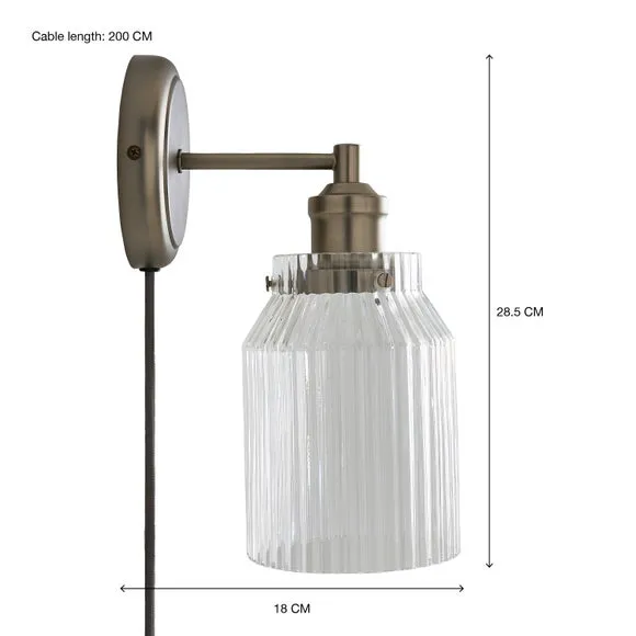 Plug-In Wall Light with Switch - Pewter, Glass