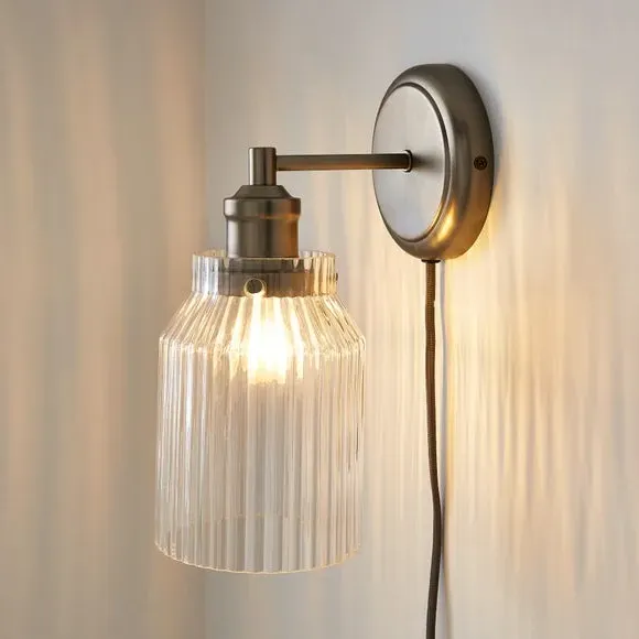 Plug-In Wall Light with Switch - Pewter, Glass image