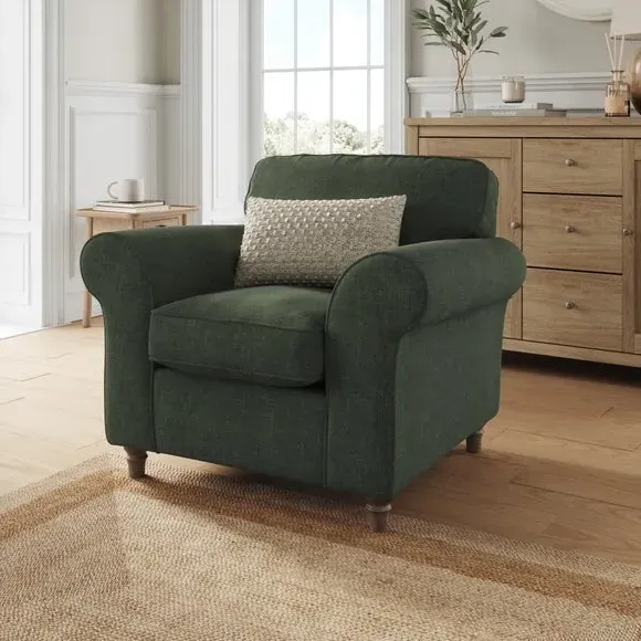 Plush Armchair with Curved Arms - Green, Chenille