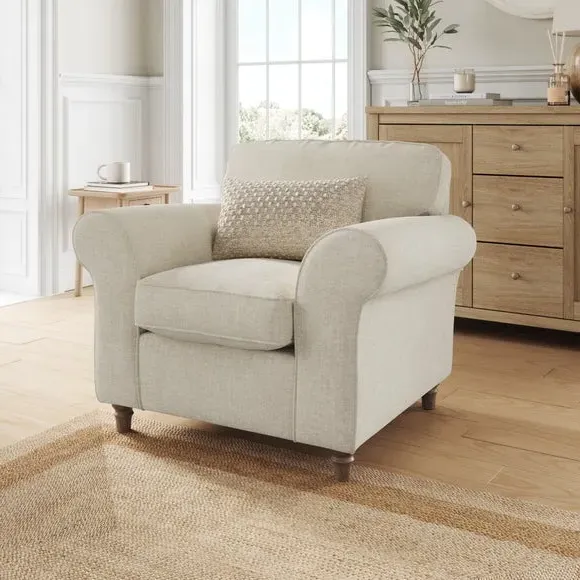 Plush Armchair with Curved Arms - Natural, Chenille