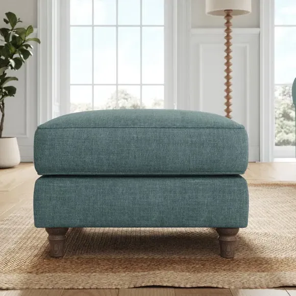 Plush Footstool with Piped Edge - Aqua