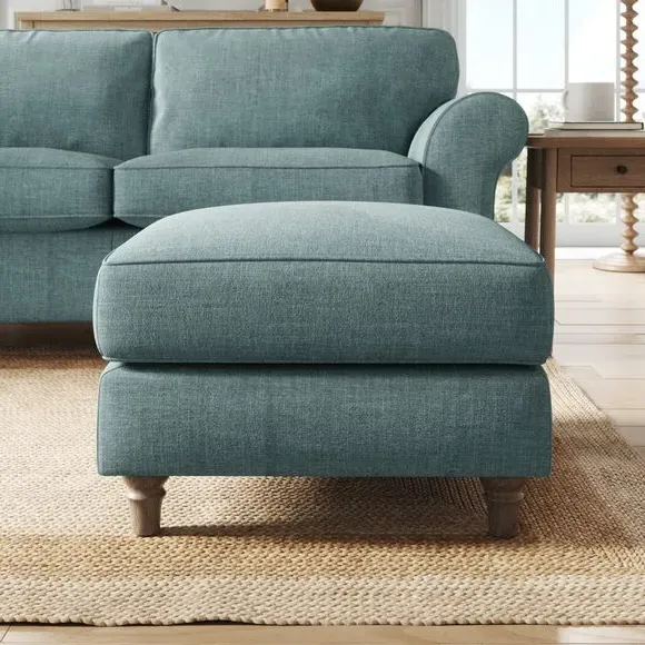 Plush Footstool with Piped Edge - Aqua