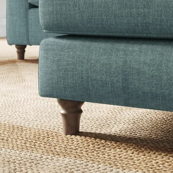 Plush Footstool with Piped Edge - Aqua