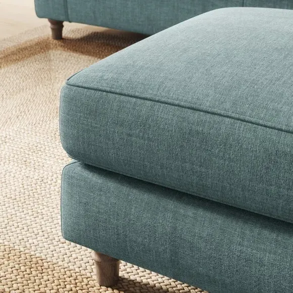 Plush Footstool with Piped Edge - Aqua