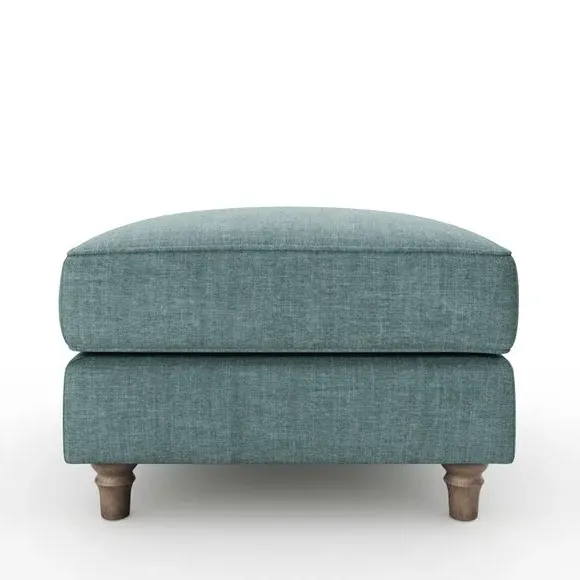 Plush Footstool with Piped Edge - Aqua