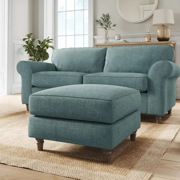 Plush Footstool with Piped Edge - Aqua image