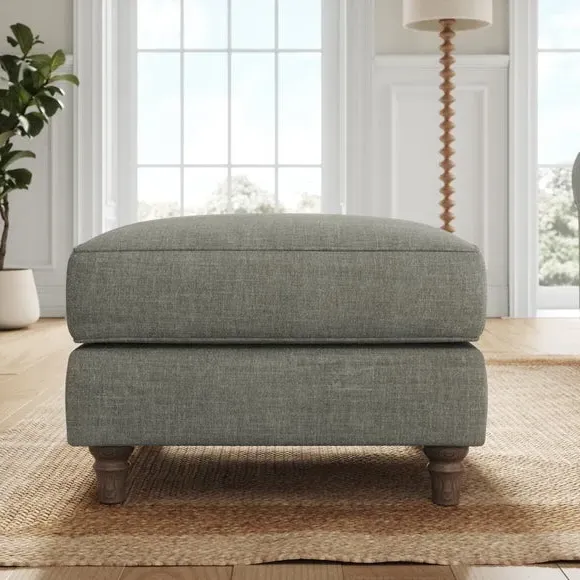 Plush Footstool with Piped Edge - Grey