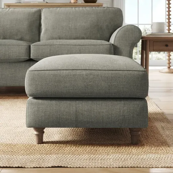 Plush Footstool with Piped Edge - Grey