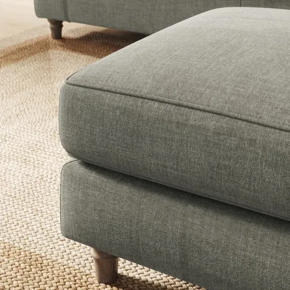 Plush Footstool with Piped Edge - Grey