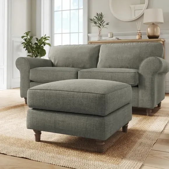 Plush Footstool with Piped Edge - Grey