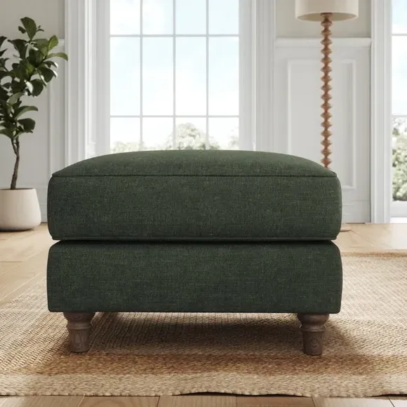 Plush Footstool with Piped Edge - Moss Green
