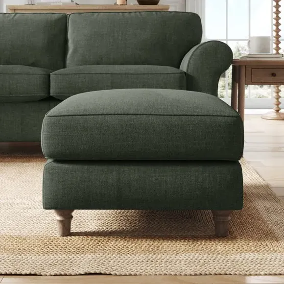 Plush Footstool with Piped Edge - Moss Green