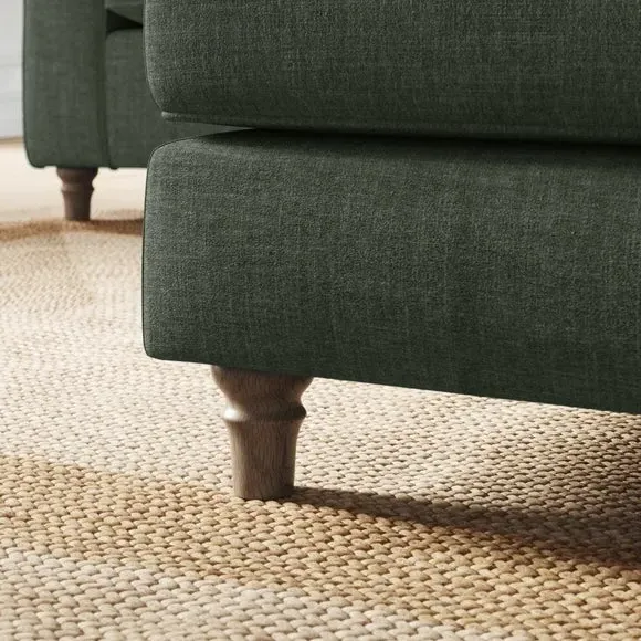 Plush Footstool with Piped Edge - Moss Green