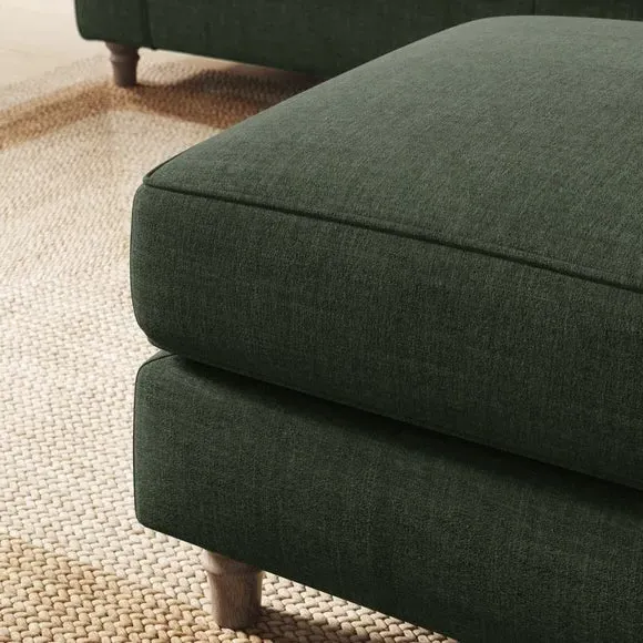 Plush Footstool with Piped Edge - Moss Green
