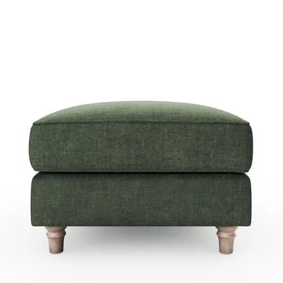 Plush Footstool with Piped Edge - Moss Green