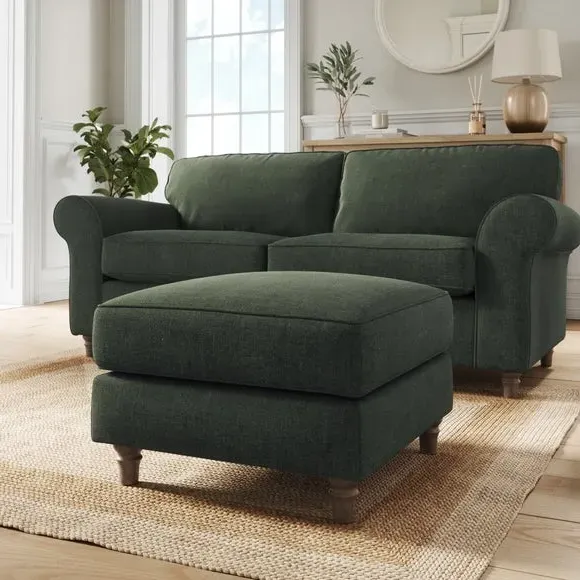 Plush Footstool with Piped Edge - Moss Green