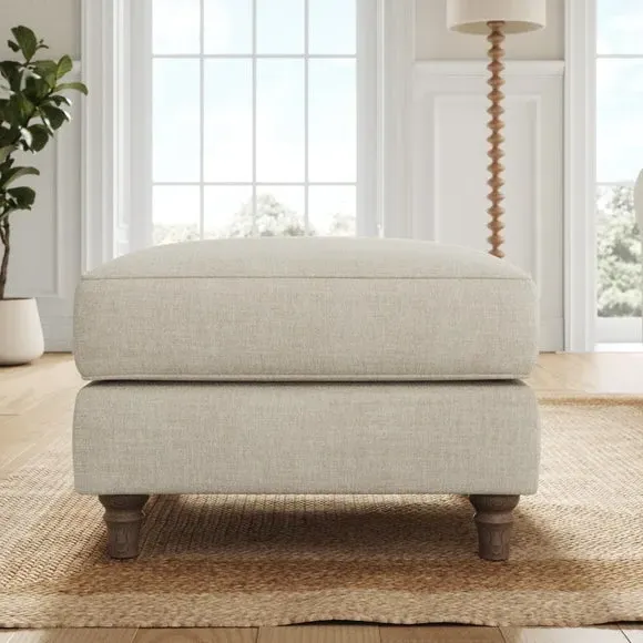 Plush Footstool with Piped Edge - Natural