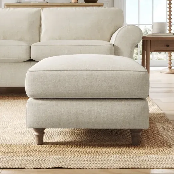 Plush Footstool with Piped Edge - Natural