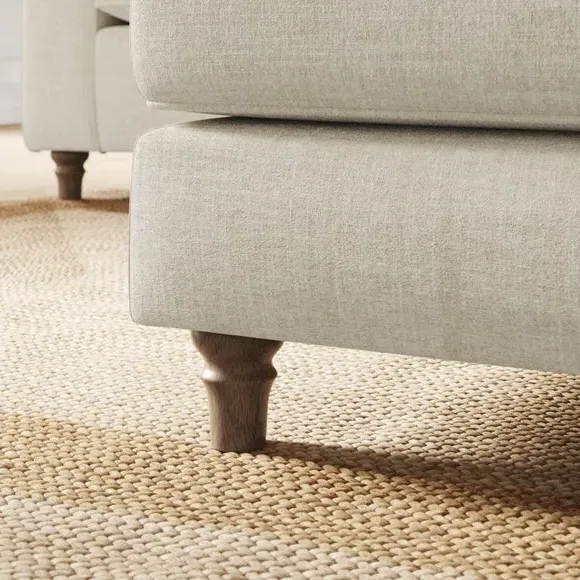 Plush Footstool with Piped Edge - Natural