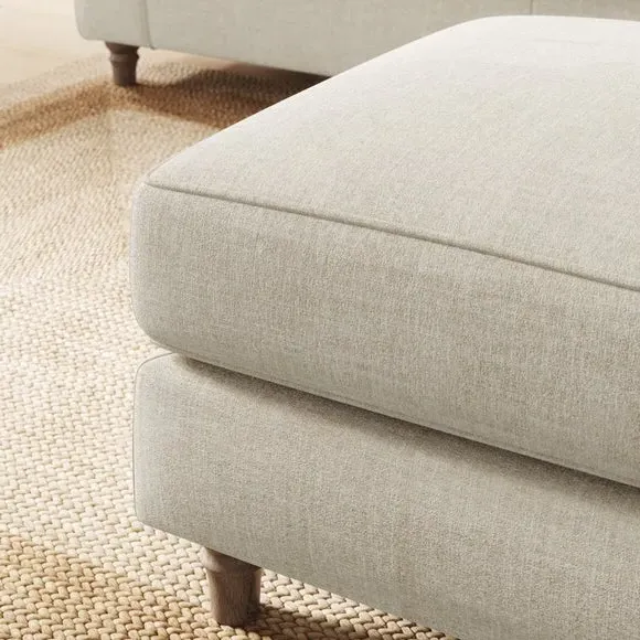 Plush Footstool with Piped Edge - Natural