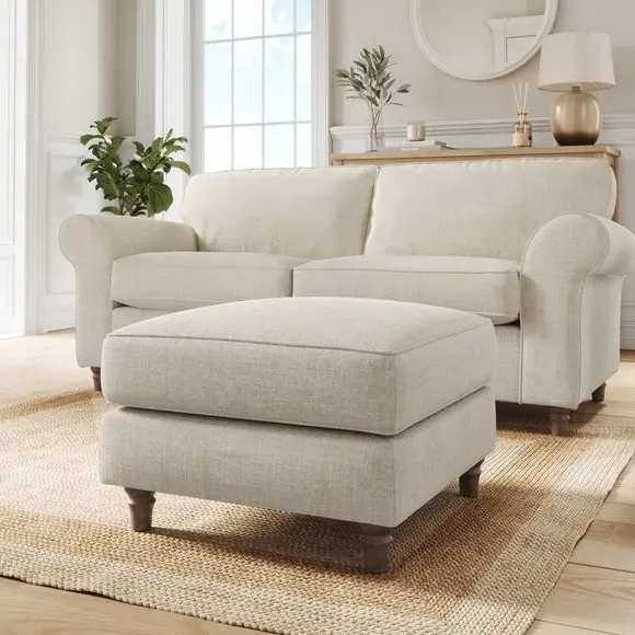 Plush Footstool with Piped Edge - Natural