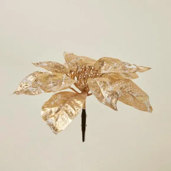 Poinsettia Clip Decoration - Gold