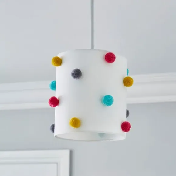 Pom Pom Lamp Shade - Multicolor, Polycotton
