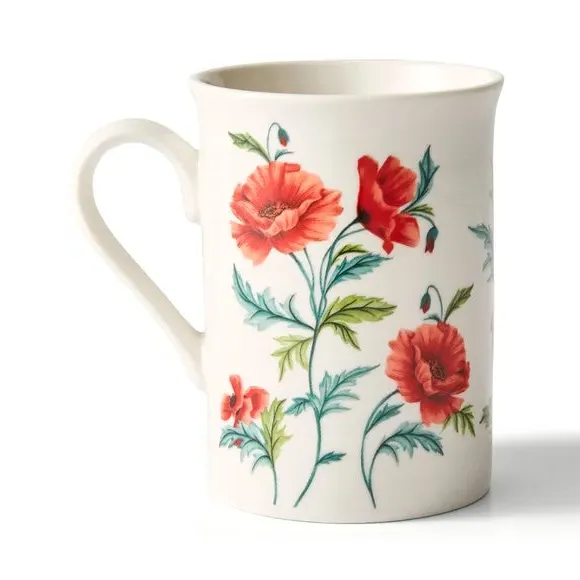 Poppy Print Mug - Multicolor, Bone China