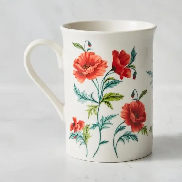 Poppy Print Mug - Multicolor, Bone China image