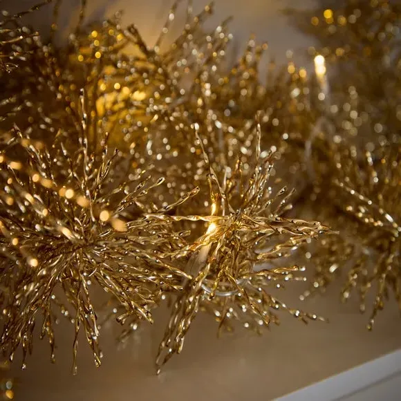 Pre-Lit Garland with LED Lights - Gold