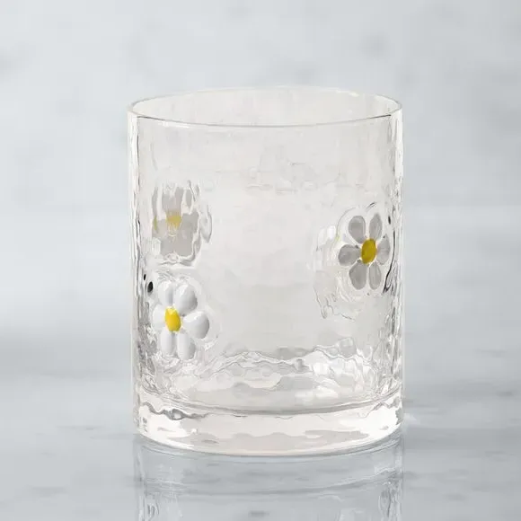 Pressed Glass Tumbler with Daisy Design - White image