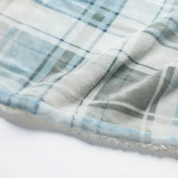 Printed Check Sherpa Throw - Duck Egg, Sherpa