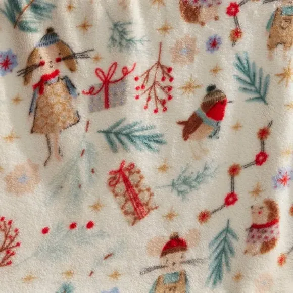 Printed Fleece Throw Blanket - Cream