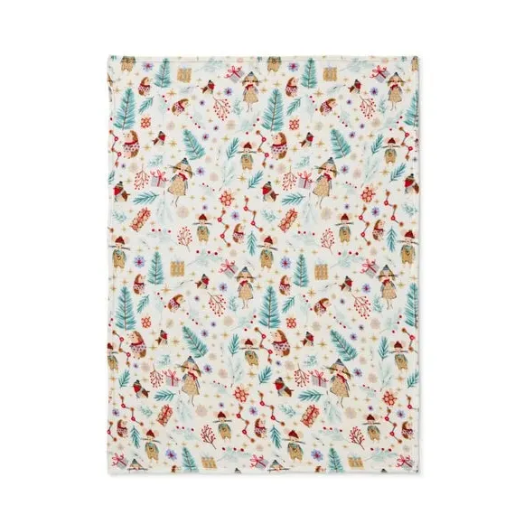 Printed Fleece Throw Blanket - Cream