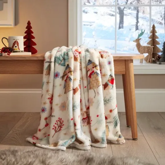 Printed Fleece Throw Blanket - Cream image