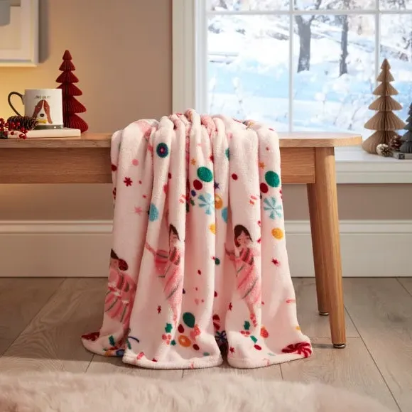 Printed Fleece Throw Blanket - Pink image