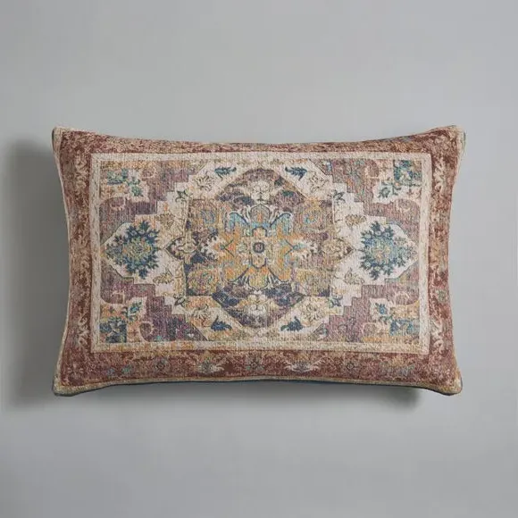 Printed Oriental Cushion - Blue, Polyester