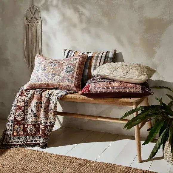 Printed Oriental Cushion - Blue, Polyester