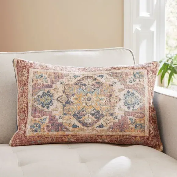 Printed Oriental Cushion - Blue, Polyester image