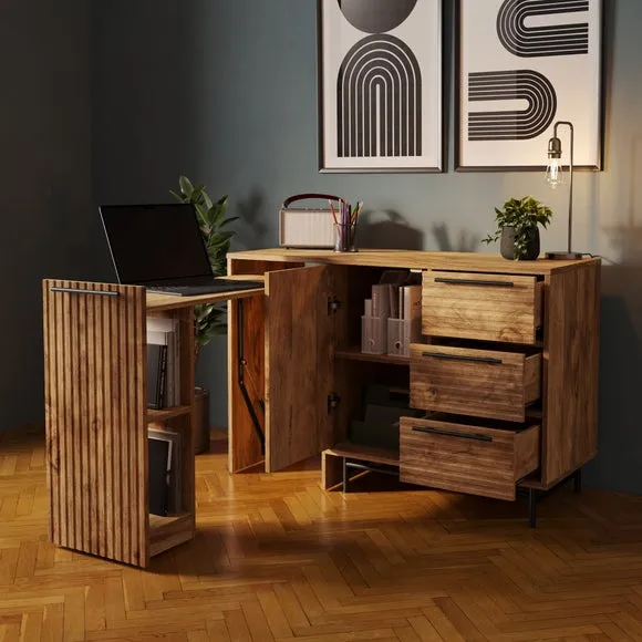 Pull Out Desk with Swivel - Mango Wood Effect