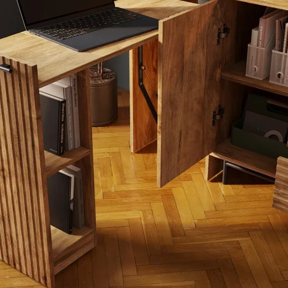 Pull Out Desk with Swivel - Mango Wood Effect