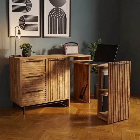 Pull Out Desk with Swivel - Mango Wood Effect image