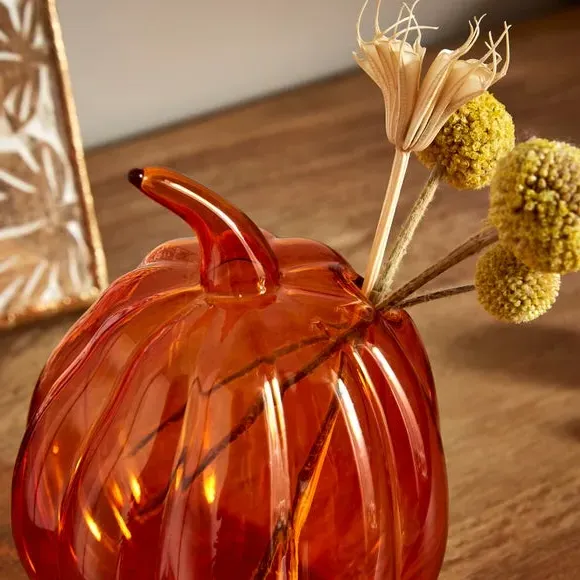 Pumpkin Bud Vase - Orange, Hand Blown Glass